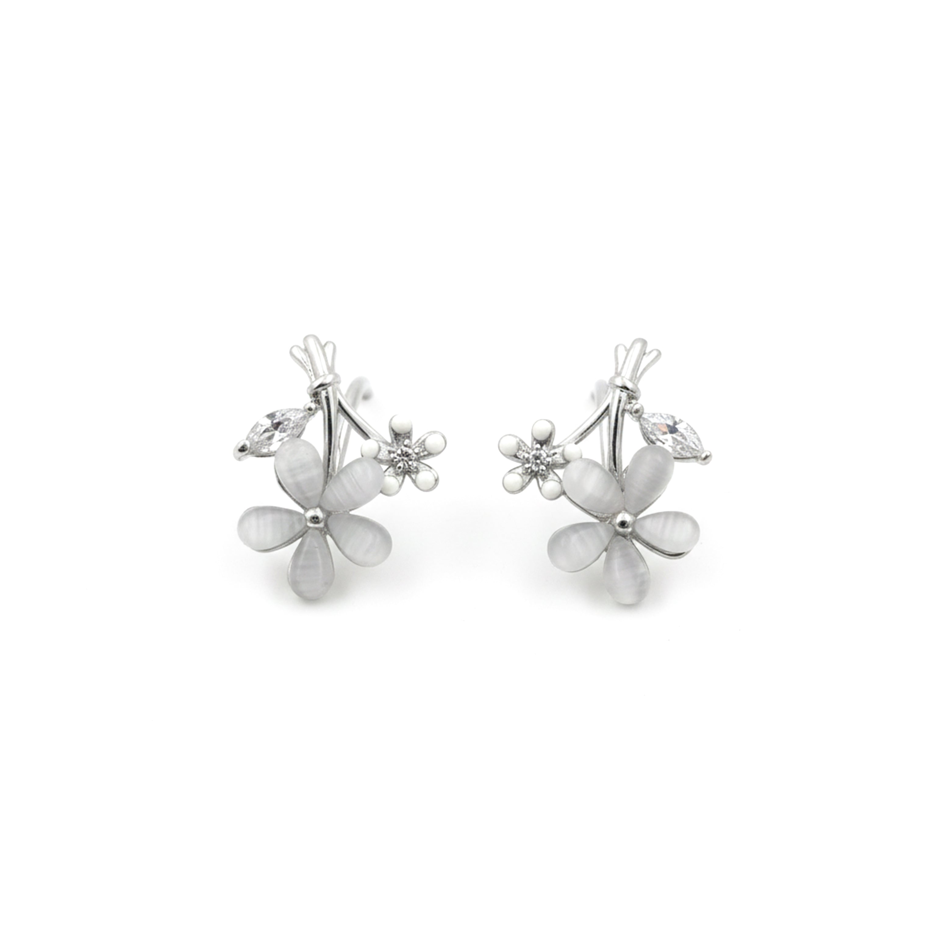 Silver Blossom Floral Stud Earrings GWE -111