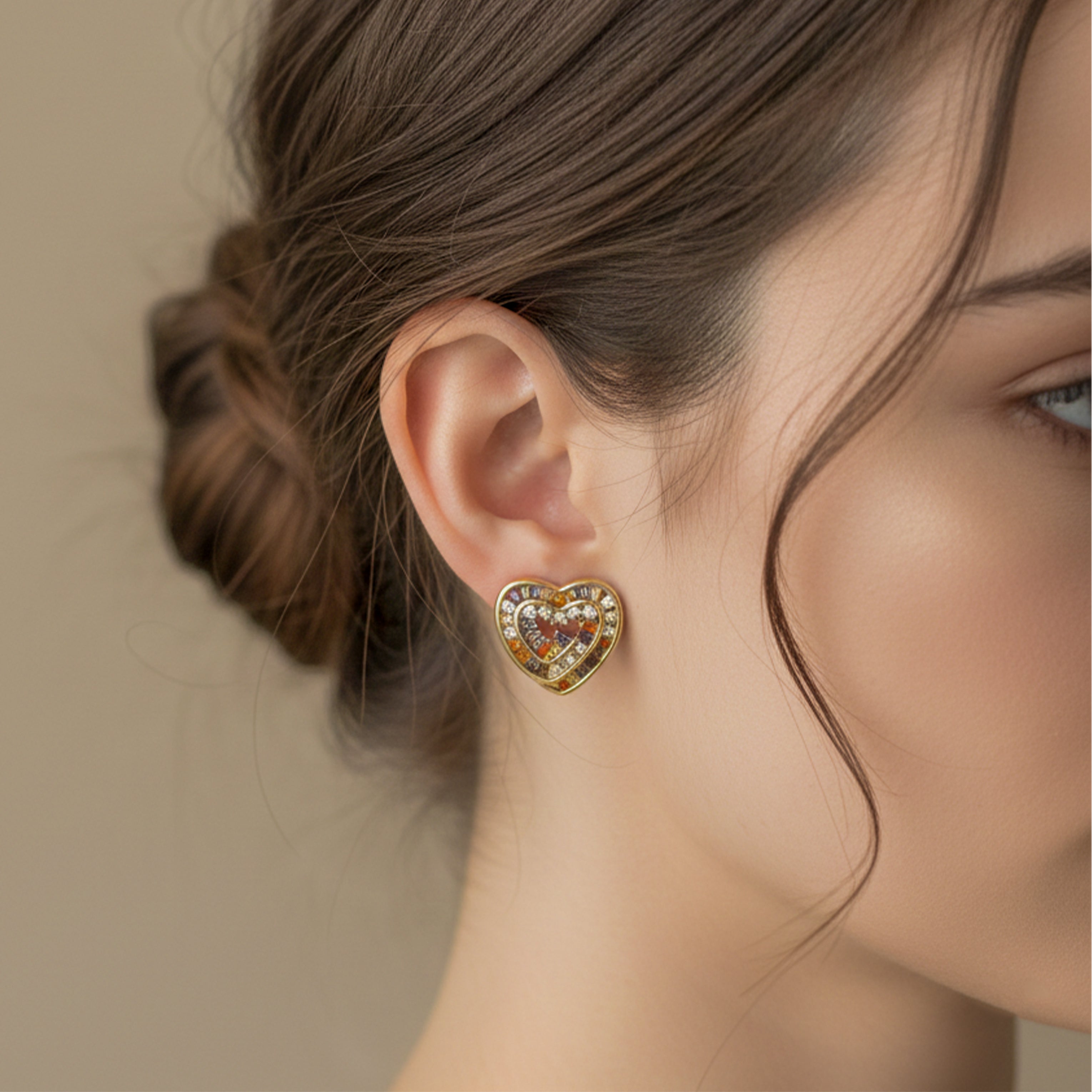 Multicolo Heart Stud Earrings GWE -123