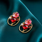 Red Floral Crystal Earrings GWE -227