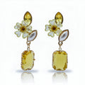 Yellow Floral Crystal Earrings GWE -245
