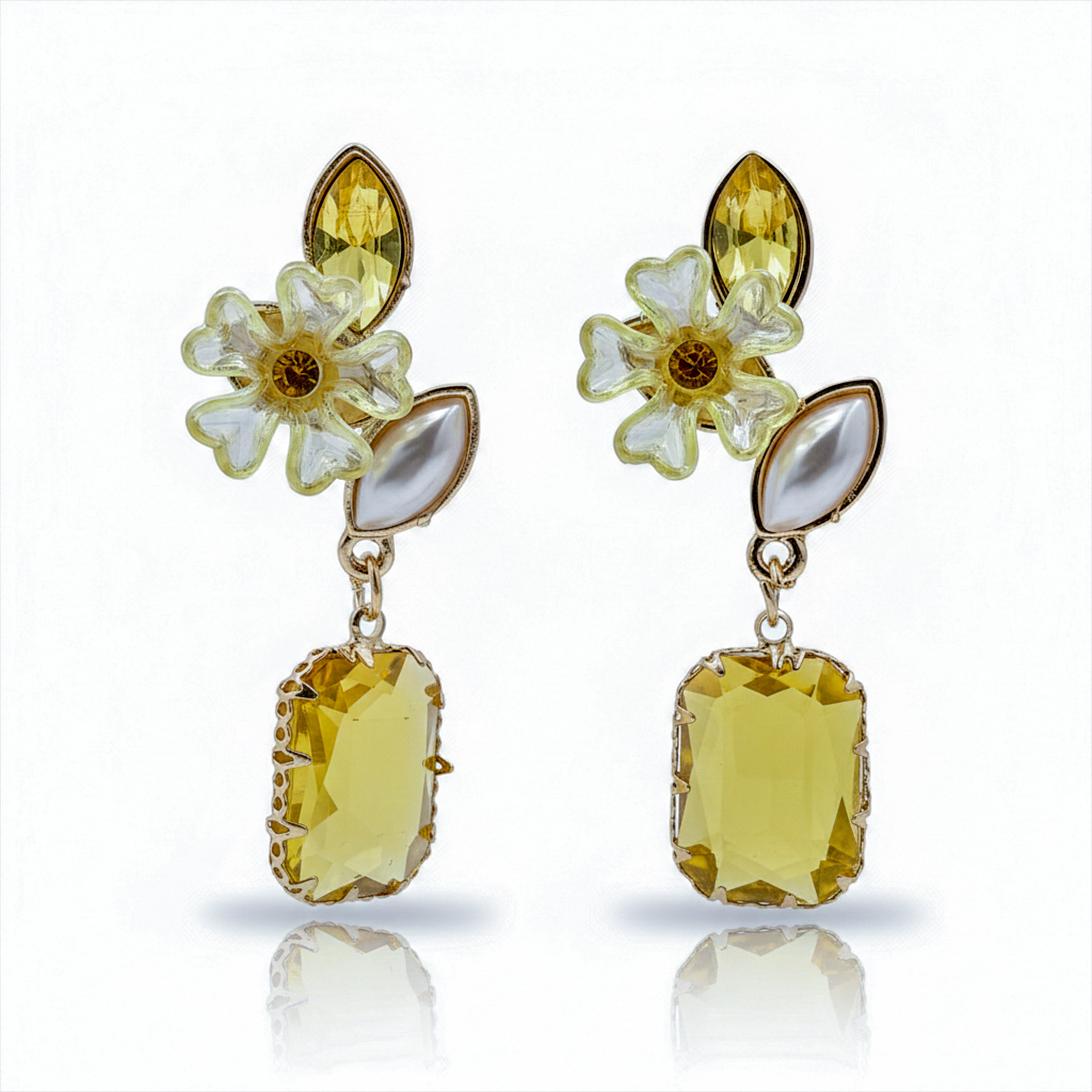 Yellow Floral Crystal Earrings GWE -245