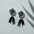Onyx Silver Bloom Drop Earrings GWE -64