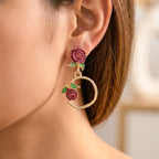 Rose Floral Hoop Drop Earrings GWE -175