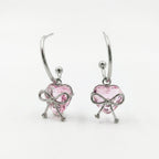 Silver Pink Heart Bow Hoop Earrings GWE -90