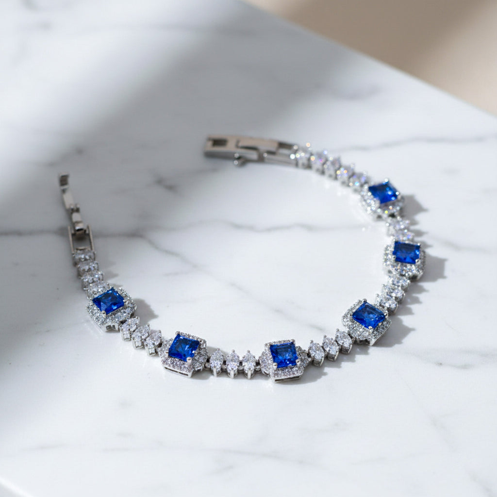Blue Princess Halo Tennis Bracelet GWB -132