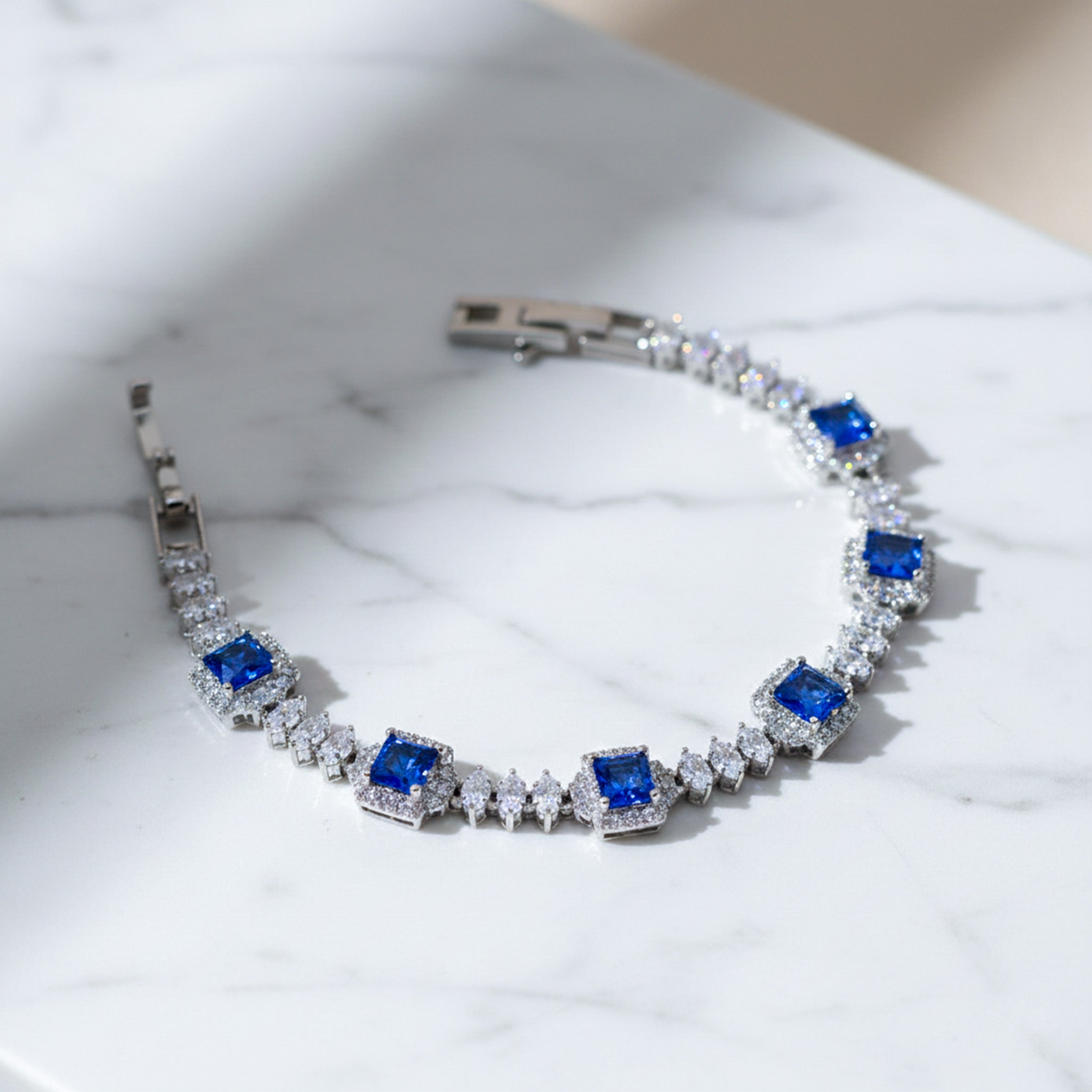 Blue Princess Halo Tennis Bracelet GWB -132