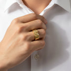 Men’s Gold-Tone Geometric Studded Ring GMR -18
