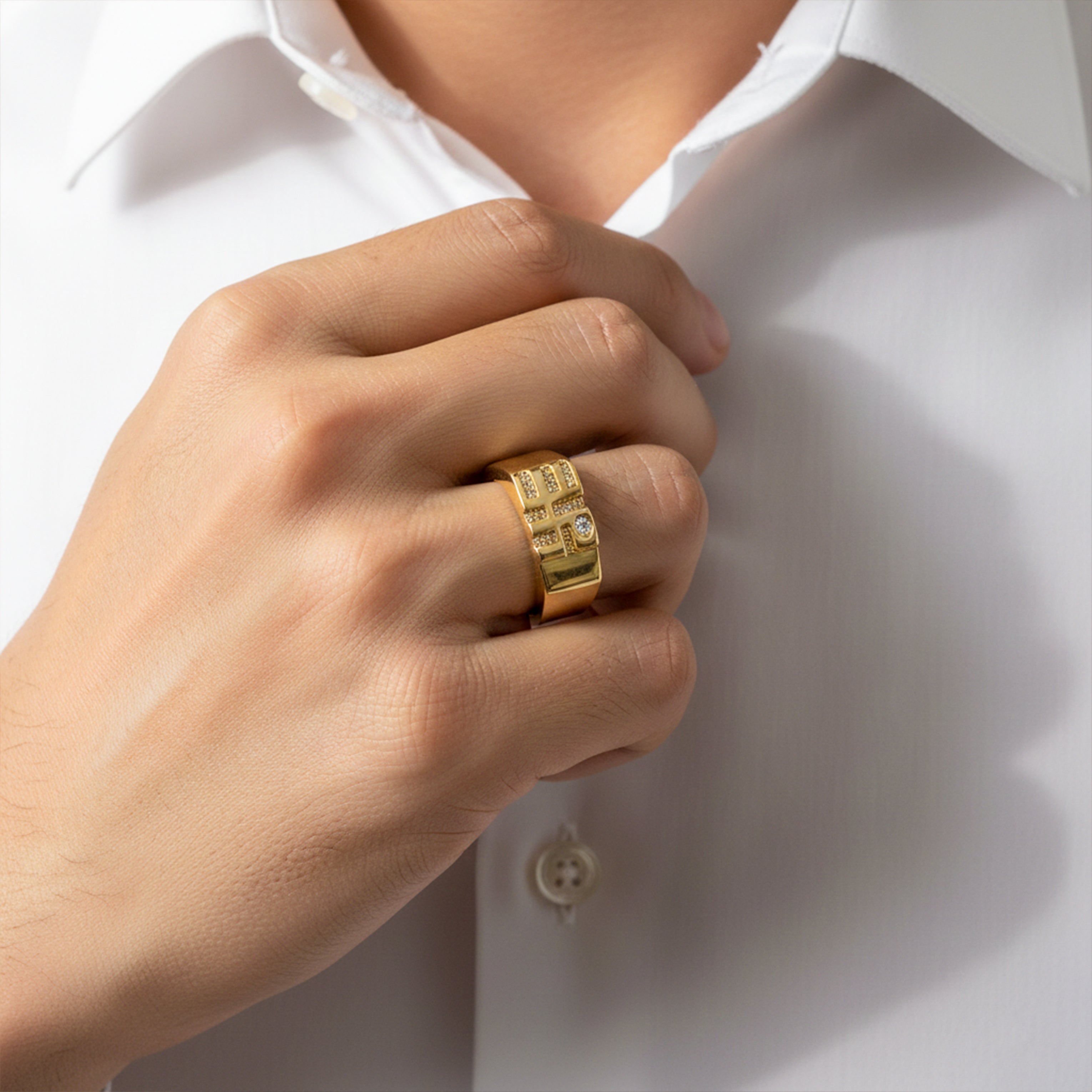 Men’s Gold-Tone Geometric Studded Ring GMR -18