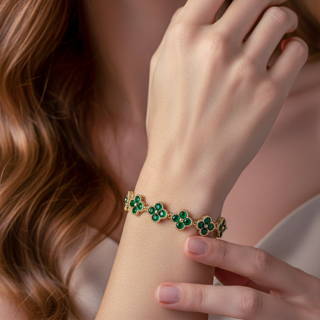 Emerald Clover Gold Bracelet GWB -130