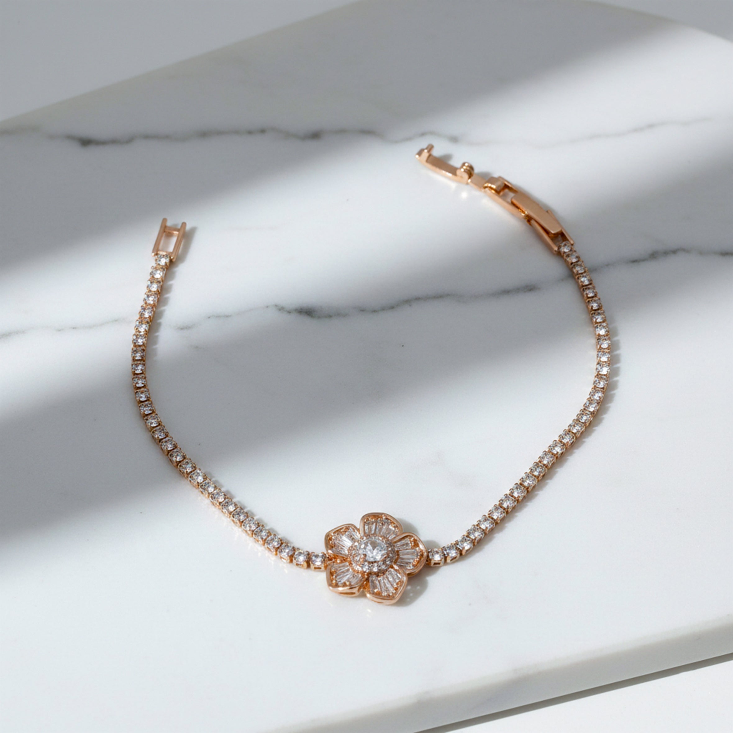 Rose Gold Floral Tennis Bracelet GWB -96