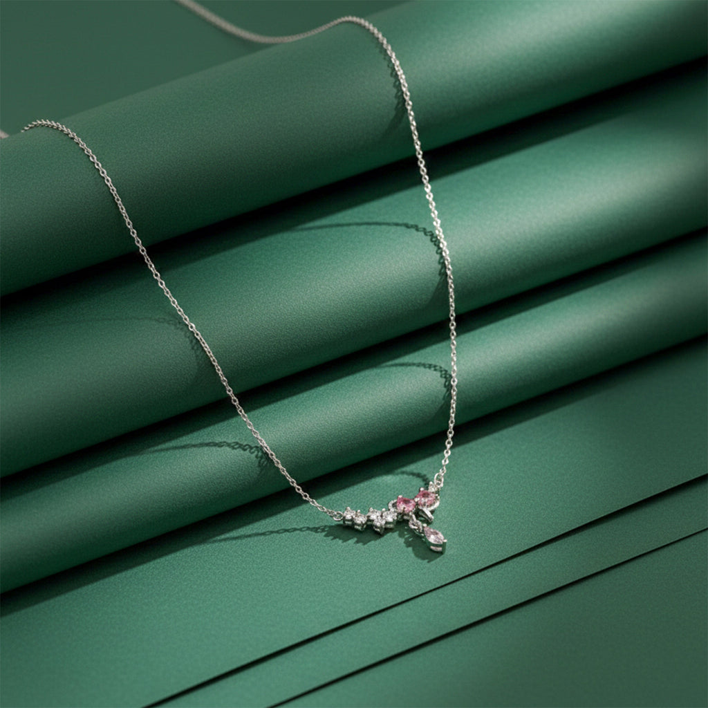 Silver-Tone Dainty Floral Women  Necklace GWN -130