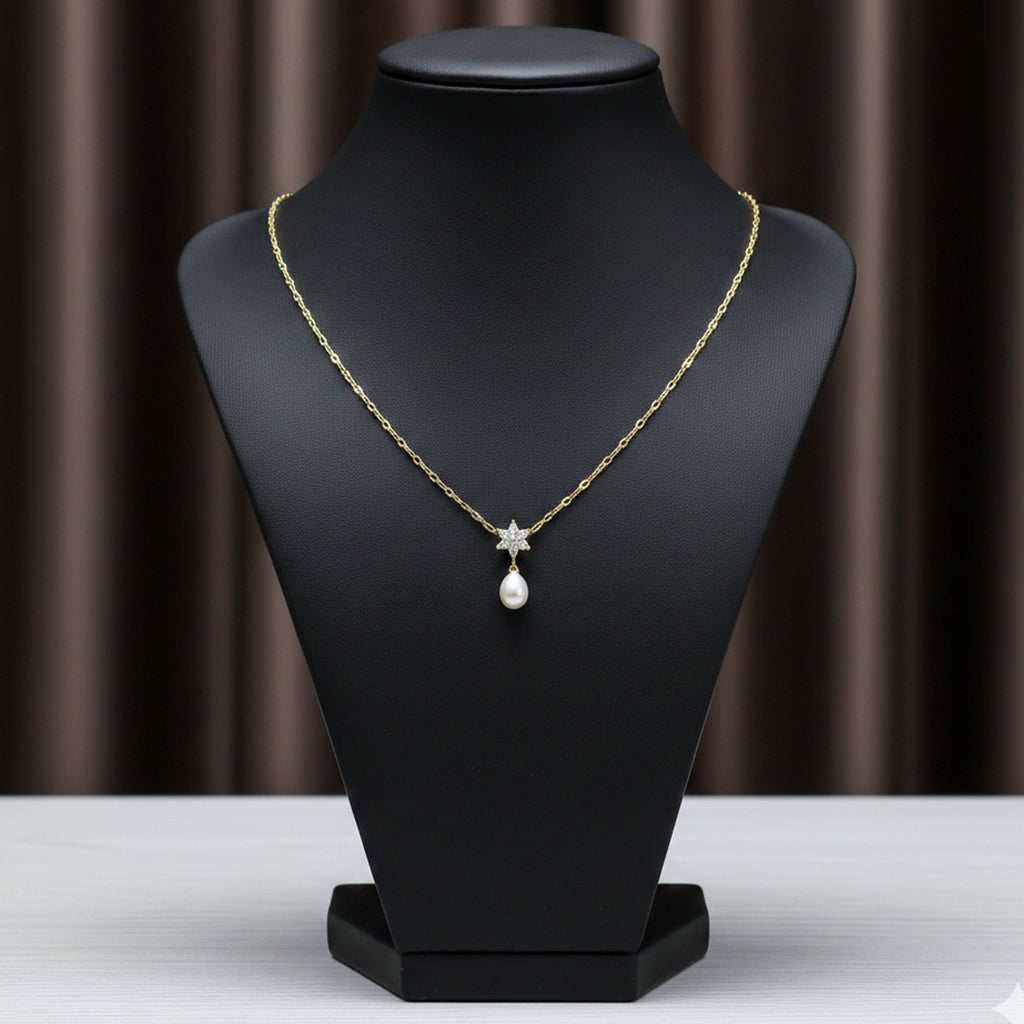 Golden Floral Pearl Drop Necklace GWN -37