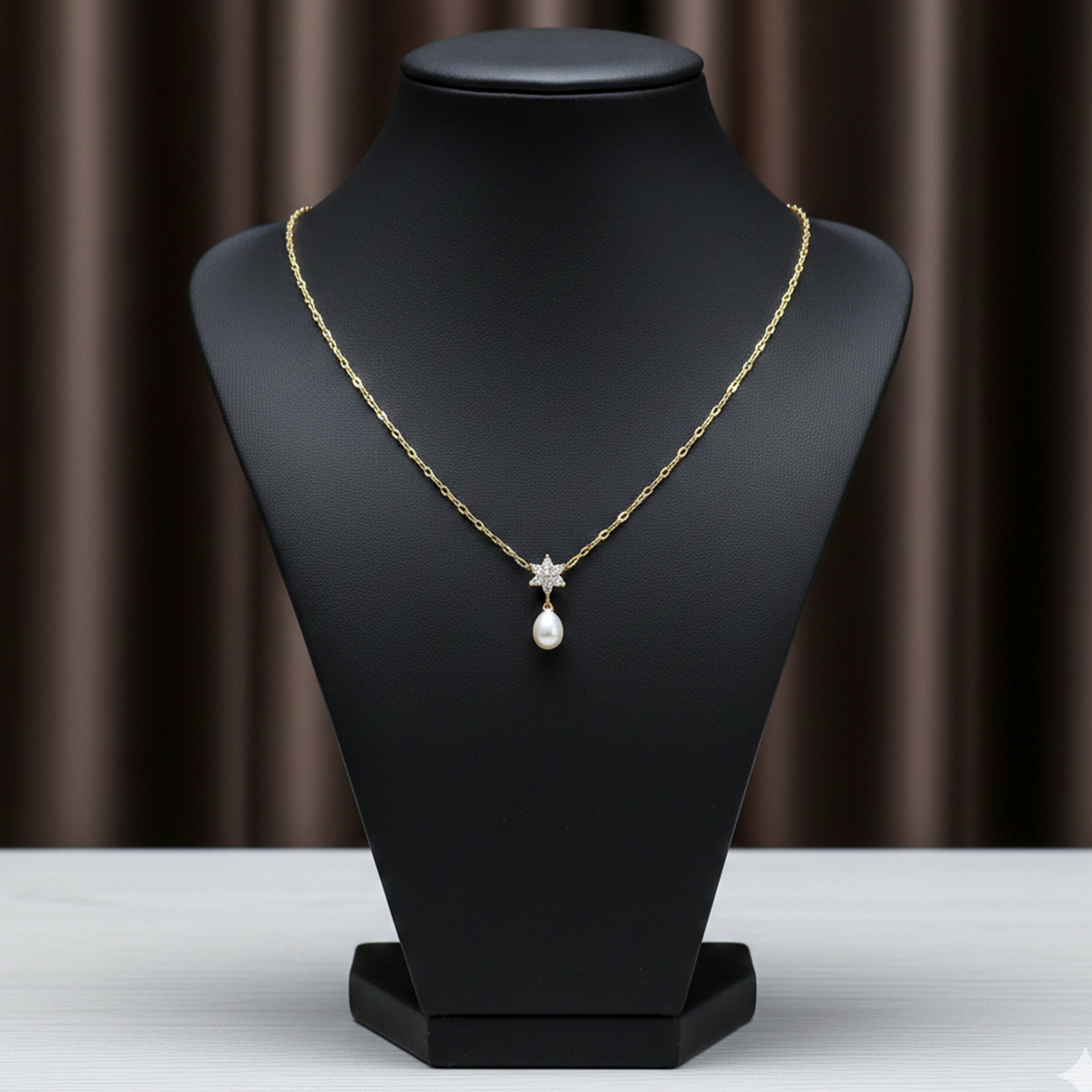 Golden Floral Pearl Drop Necklace GWN -37