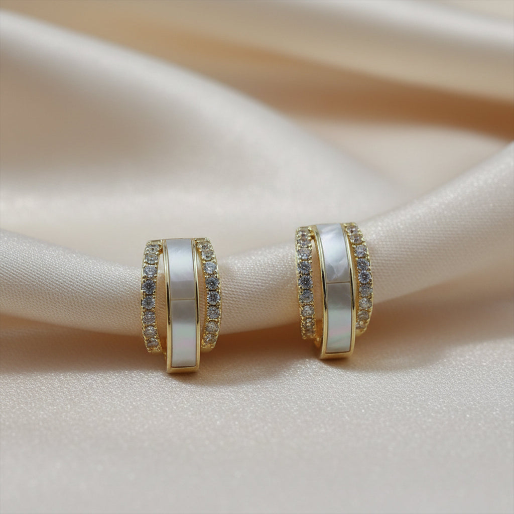 Mother-of-Pearl Crystal Hoop Earrings GWE -158