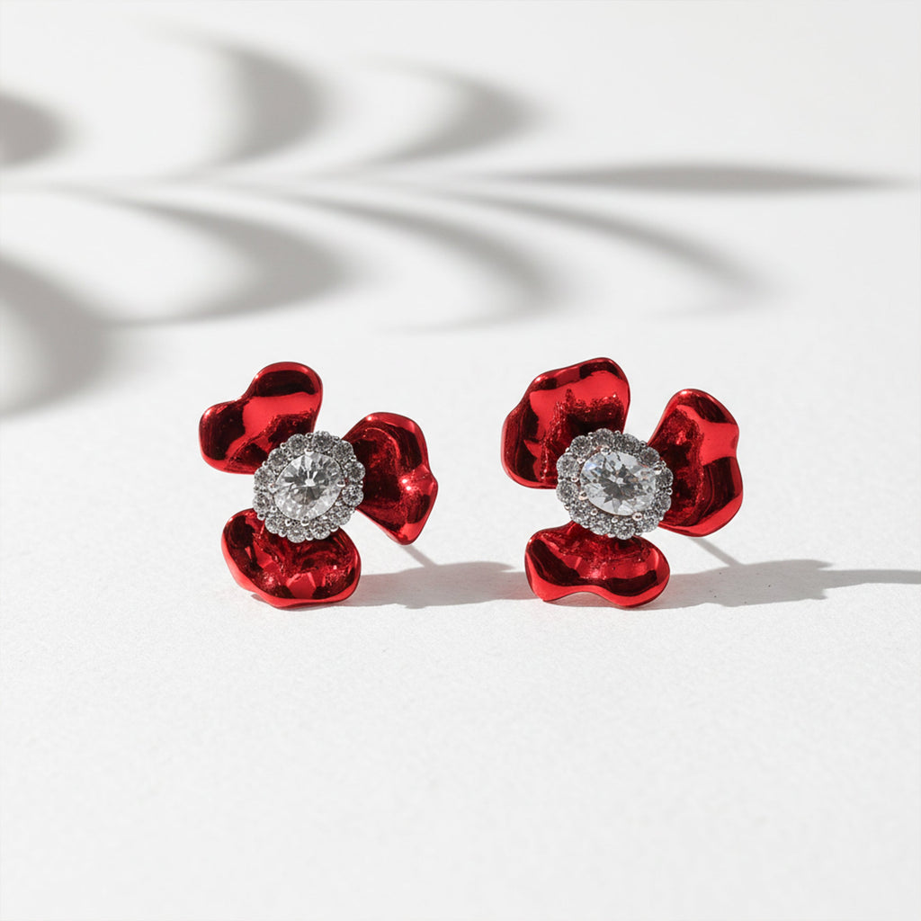 Ruby Bloom Crystal Stud Earrings GWE -84