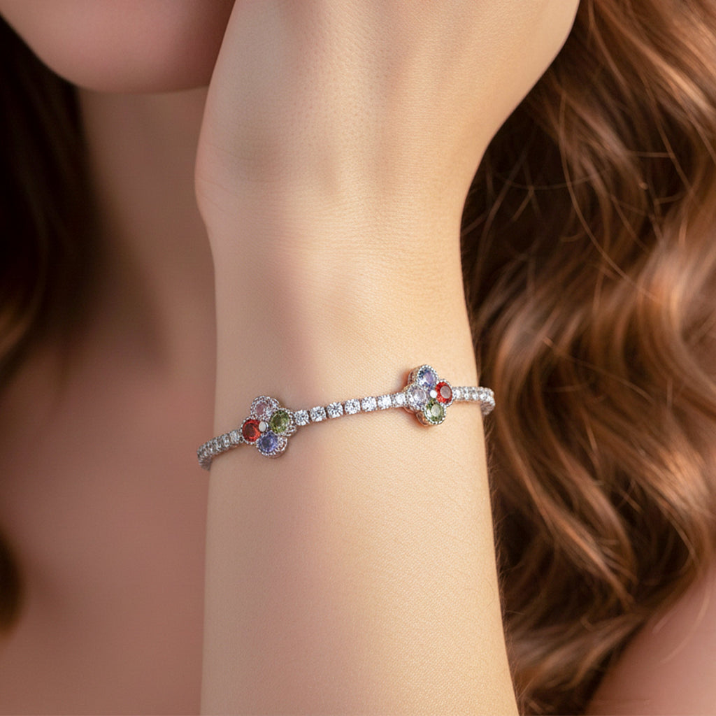 Multicolor Floral Accent Tennis Bracelet GWB -135