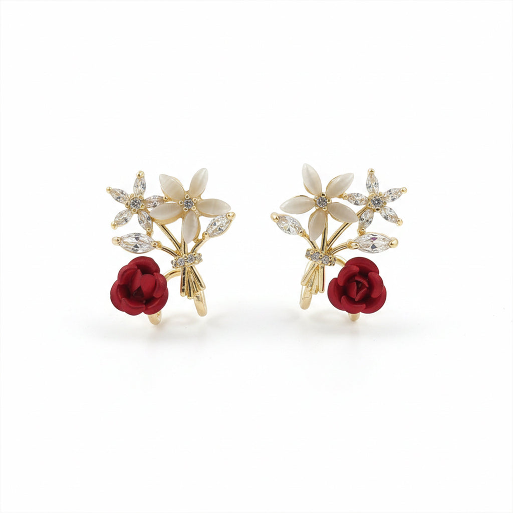 Floral Bouquet Crystal Stud Earrings GWE -145