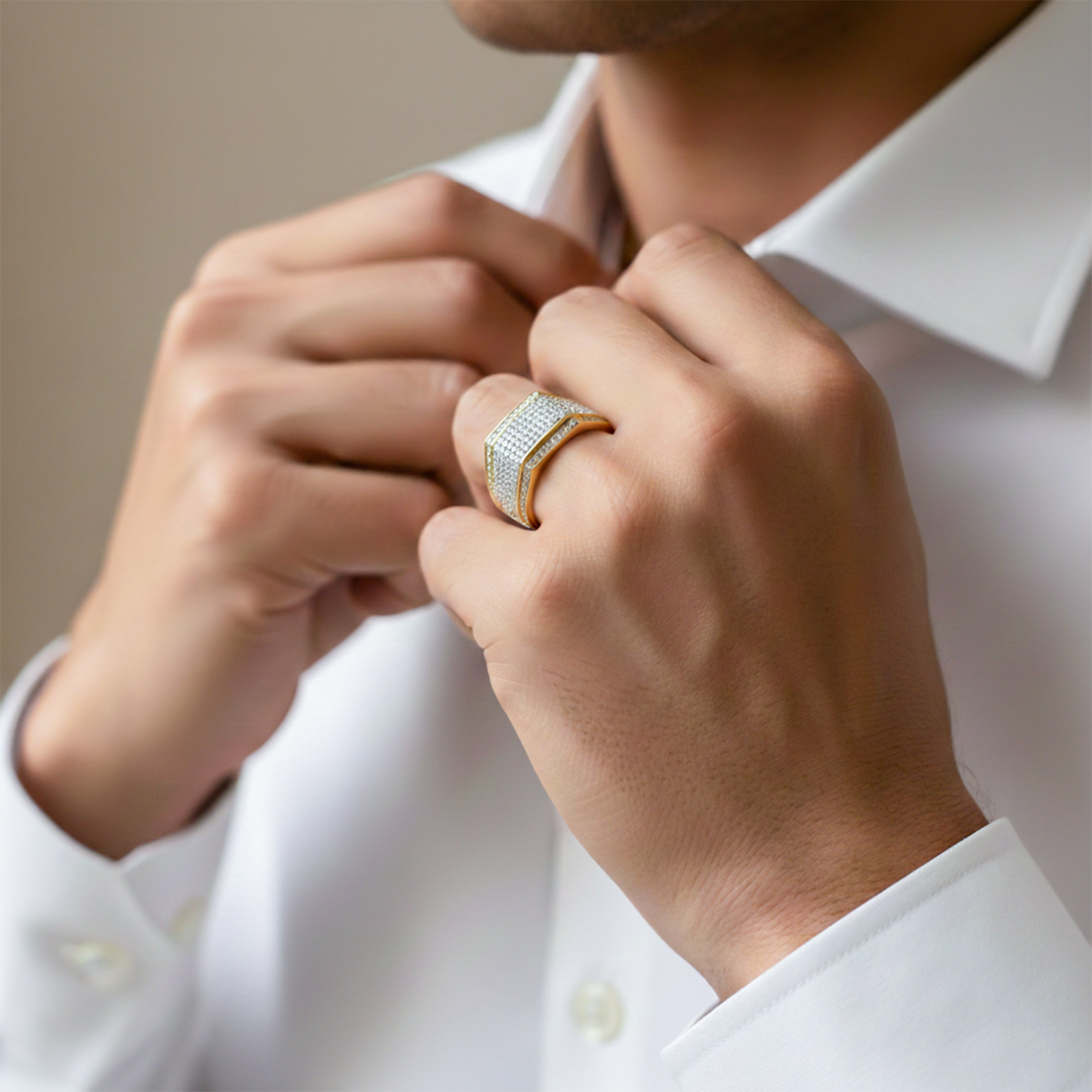 Men’s Gold-Tone Geometric Textured Ring GMR -15