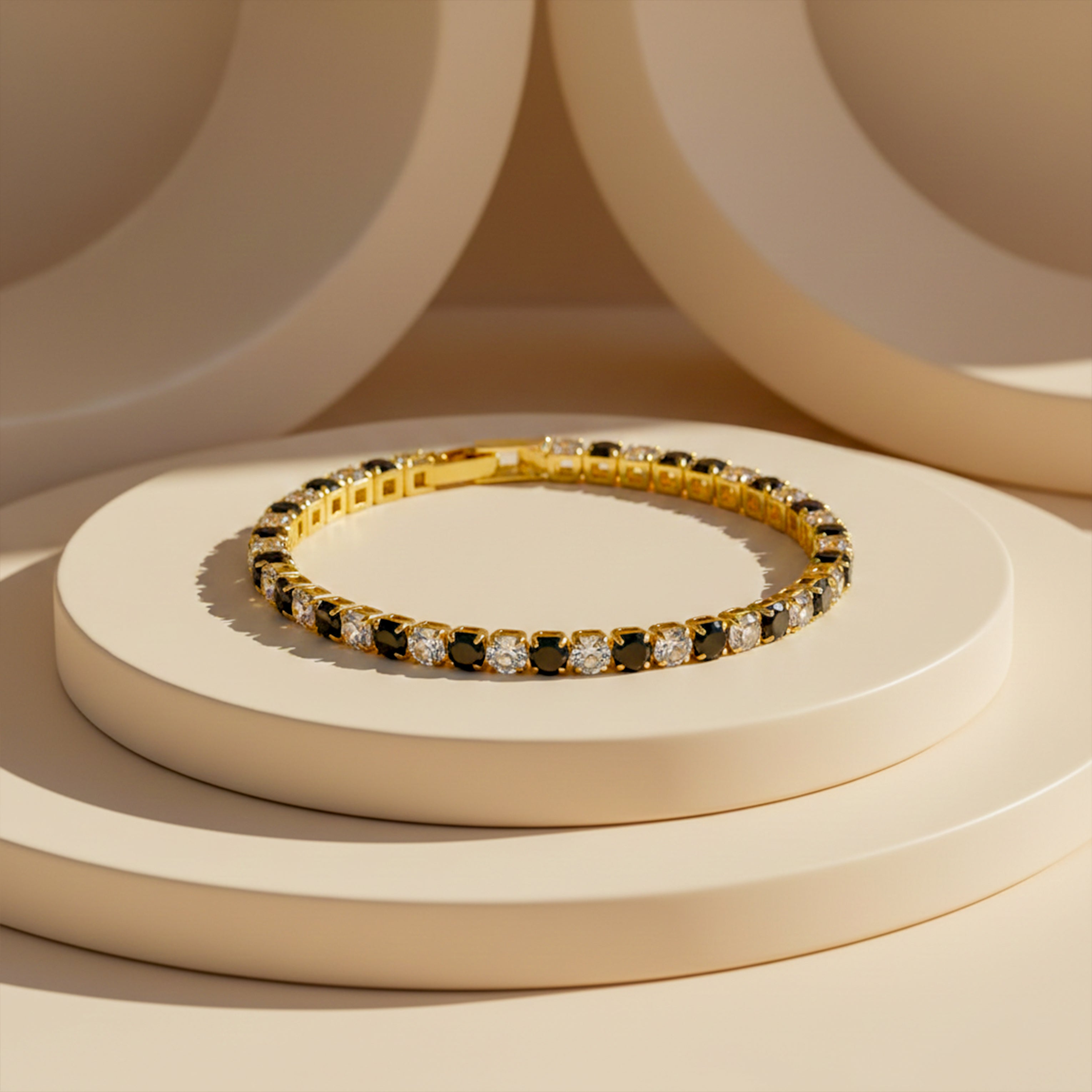 Gold Black & White Diamond Tennis Bracelet GWB -85