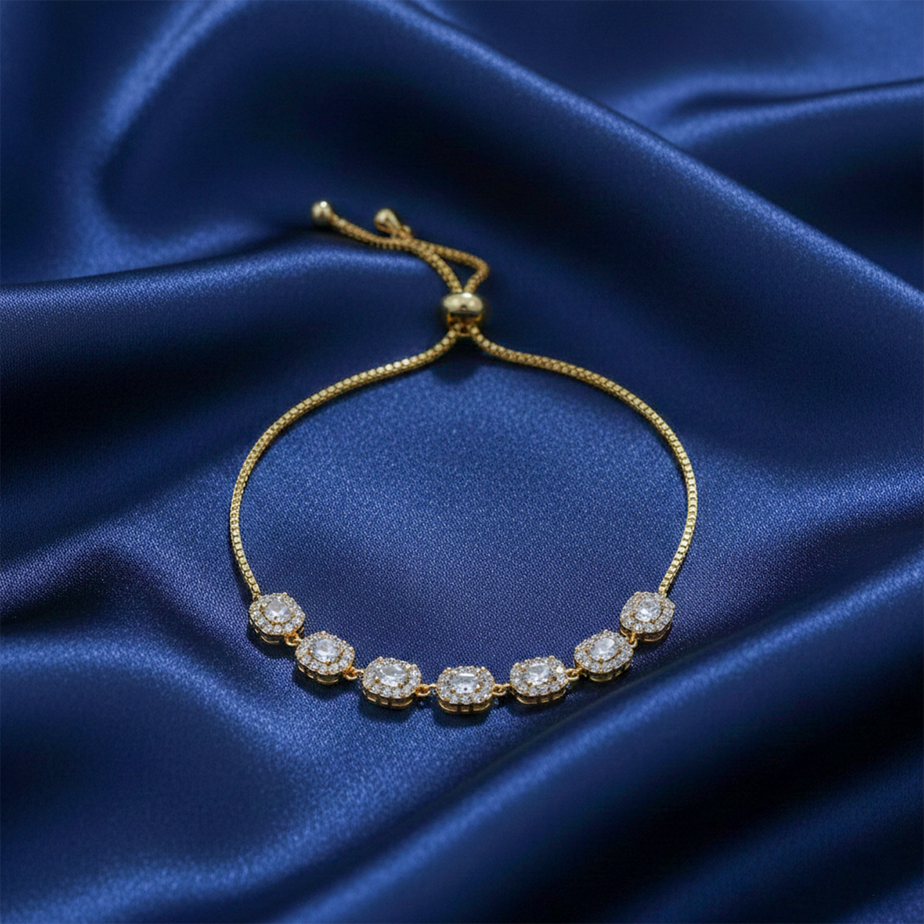 Gold CZ Halo Link Adjustable Bracelet GWB -159
