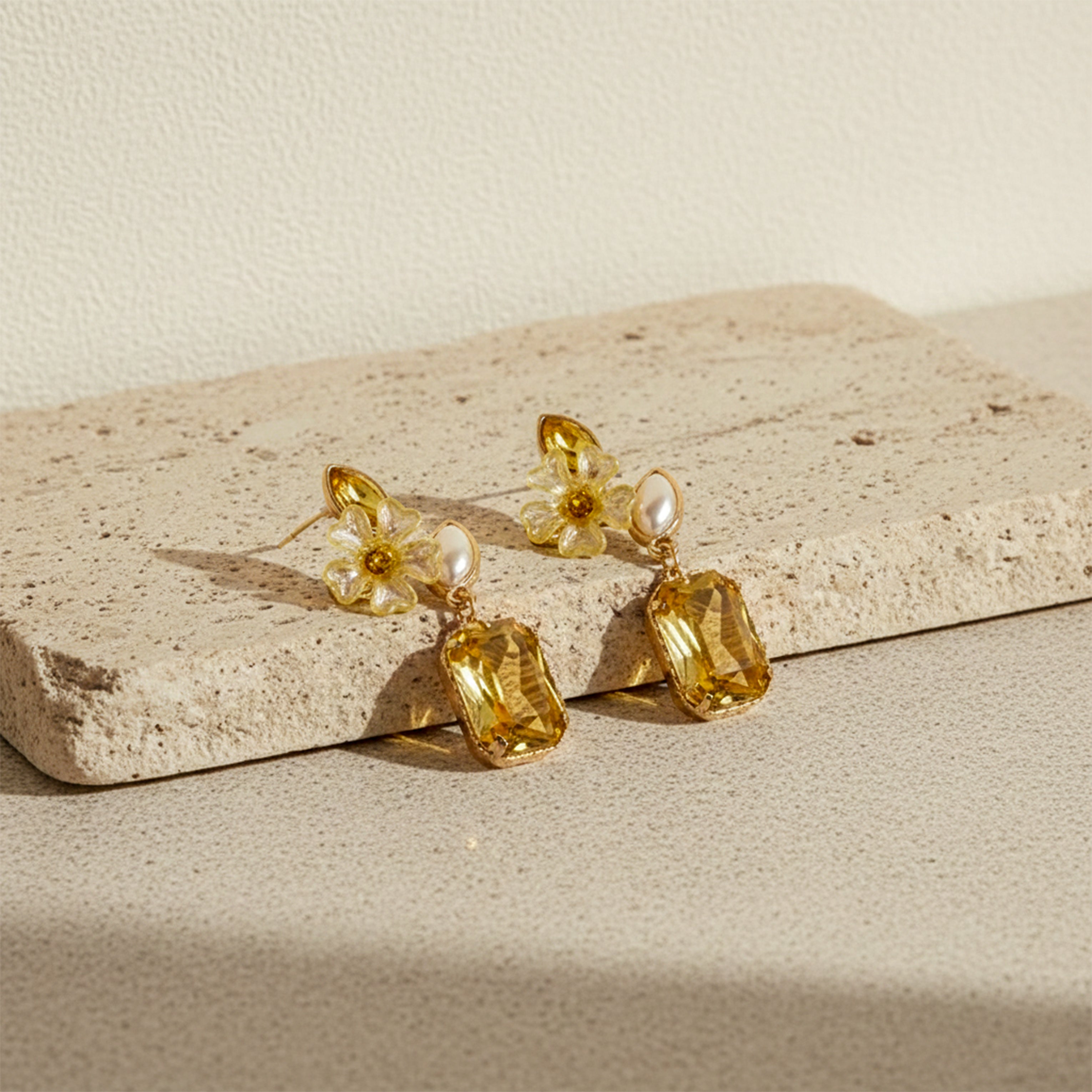 Yellow Floral Crystal Earrings GWE -245