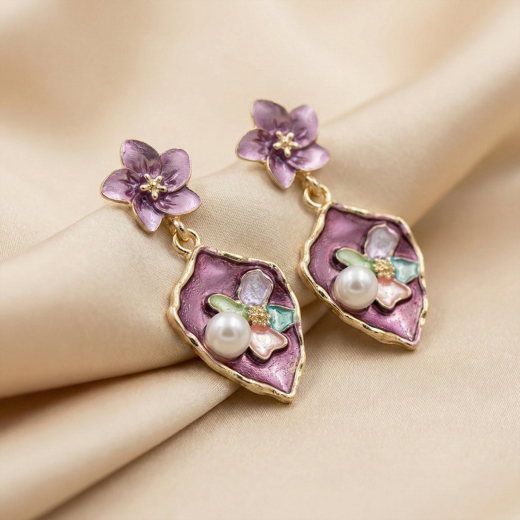Purple Floral Earrings GWE -180