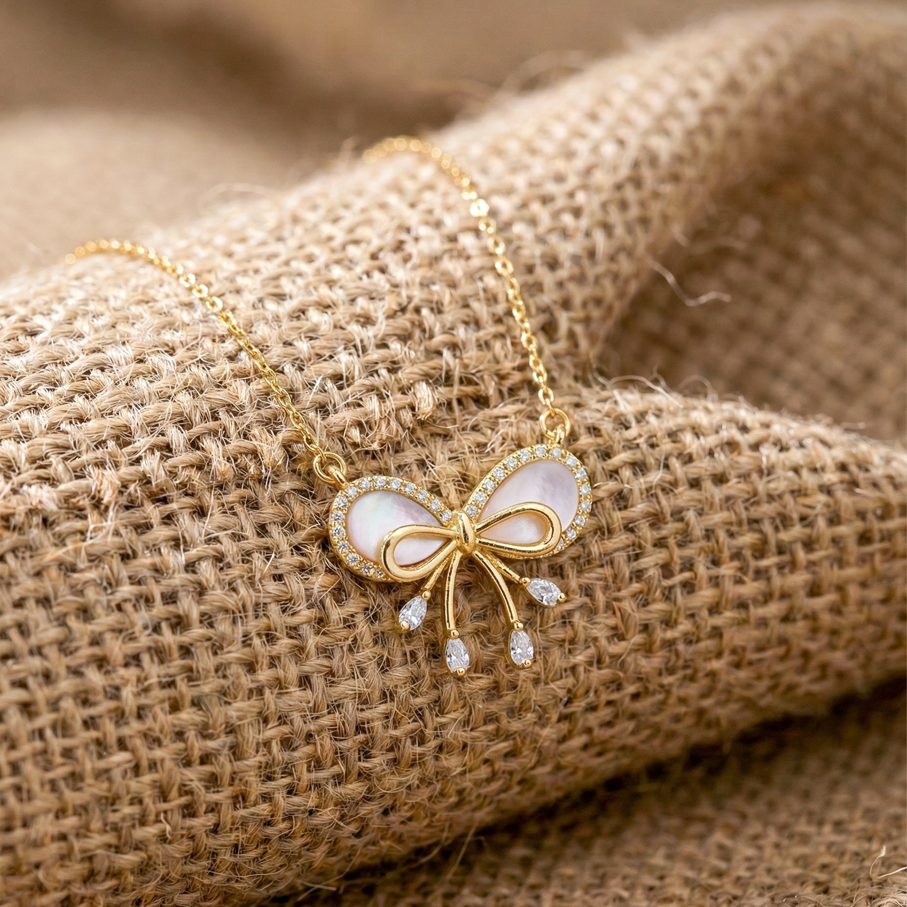 Gold Coquette Bow Women Necklace GWN -154