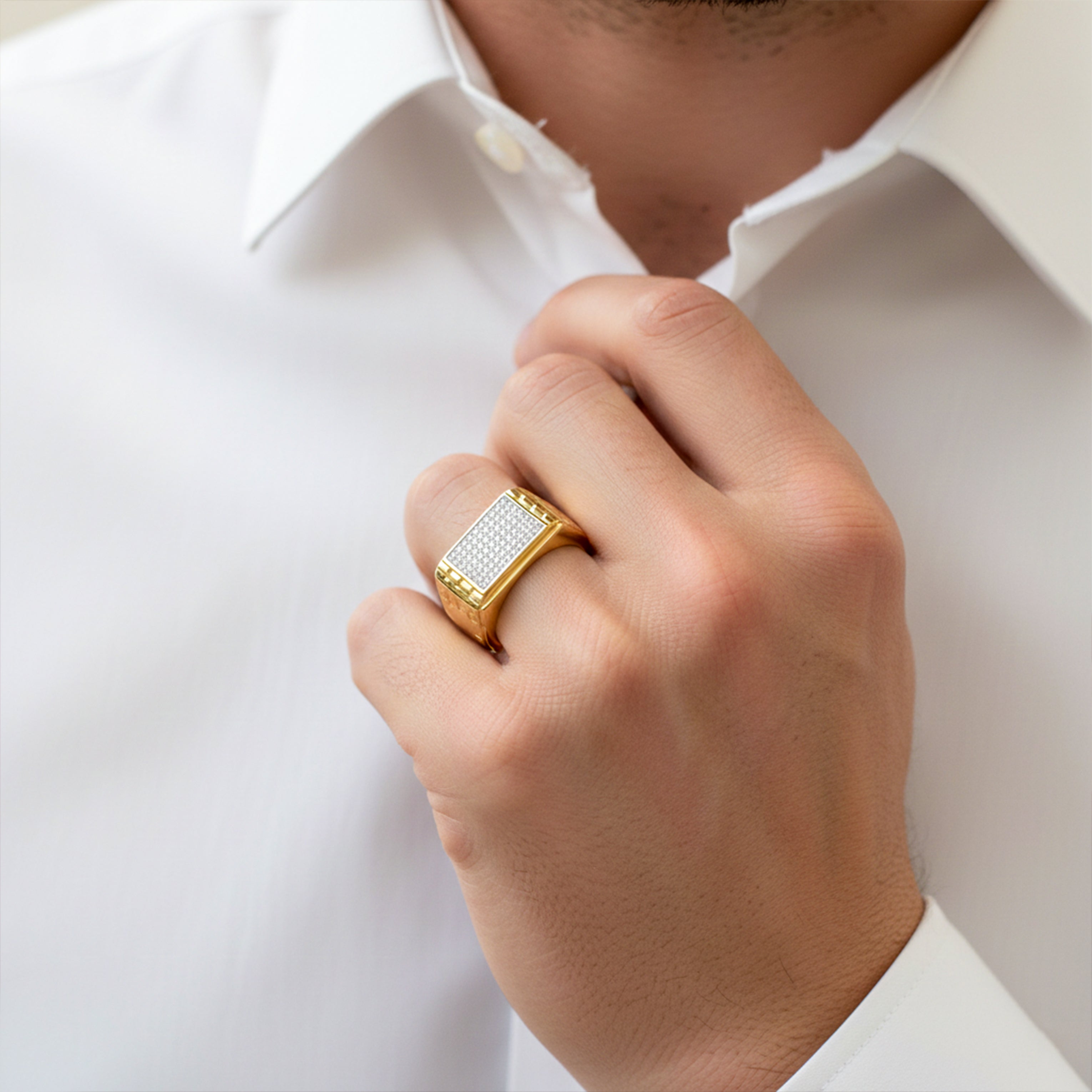 Men’s Gold-Tone Silver Textured Ring GMR -22