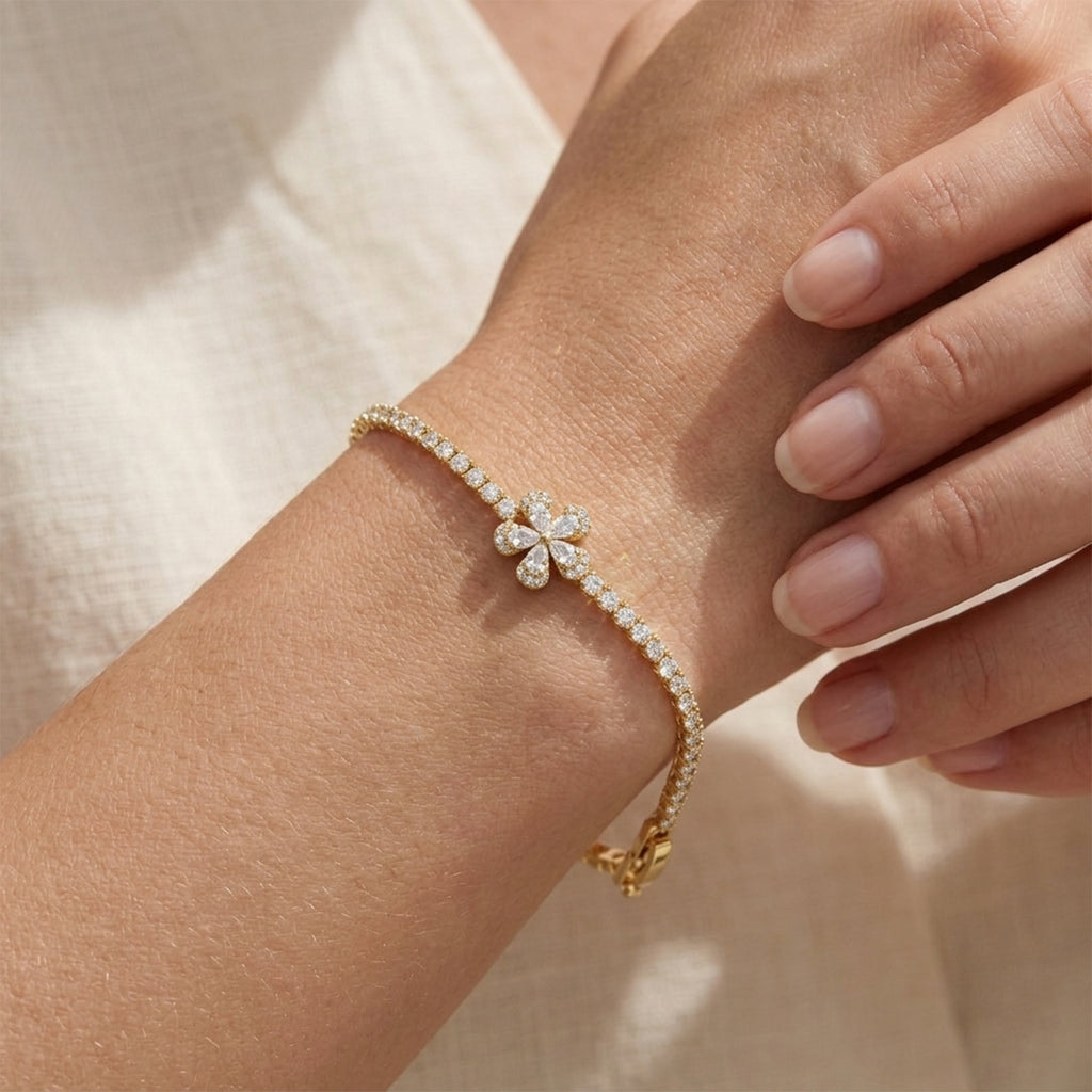 Floral Crystal Tennis Bracelet GWB -87