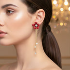 Ruby Blossom Pearl Tassel Earrings GWE -119