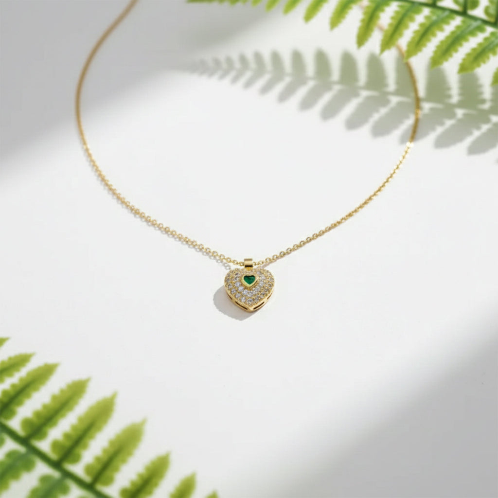 Royal Emerald Heart Pavé Women Neckless GWN -121