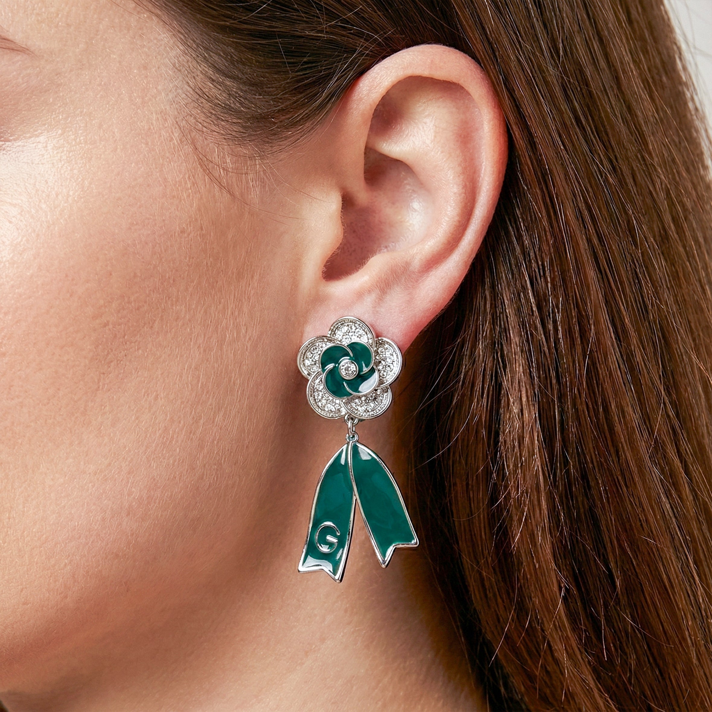 Emerald Silver Bloom Drop Earrings GWE -62