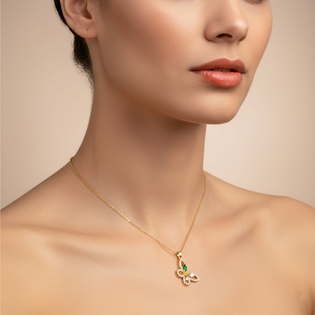 Multicolor Butterfly CZ Gold Necklace GWN -137