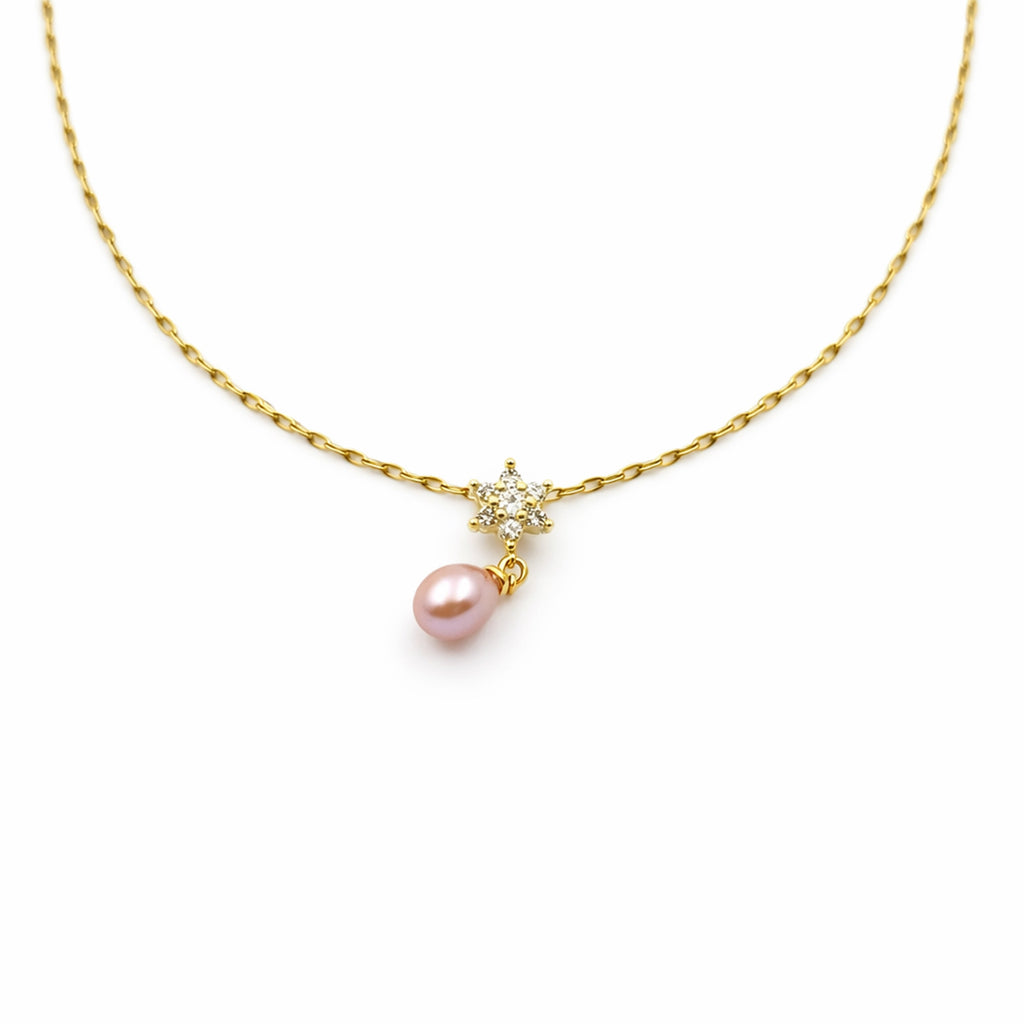 Golden Pearl Drop Charm Necklace GWN -44