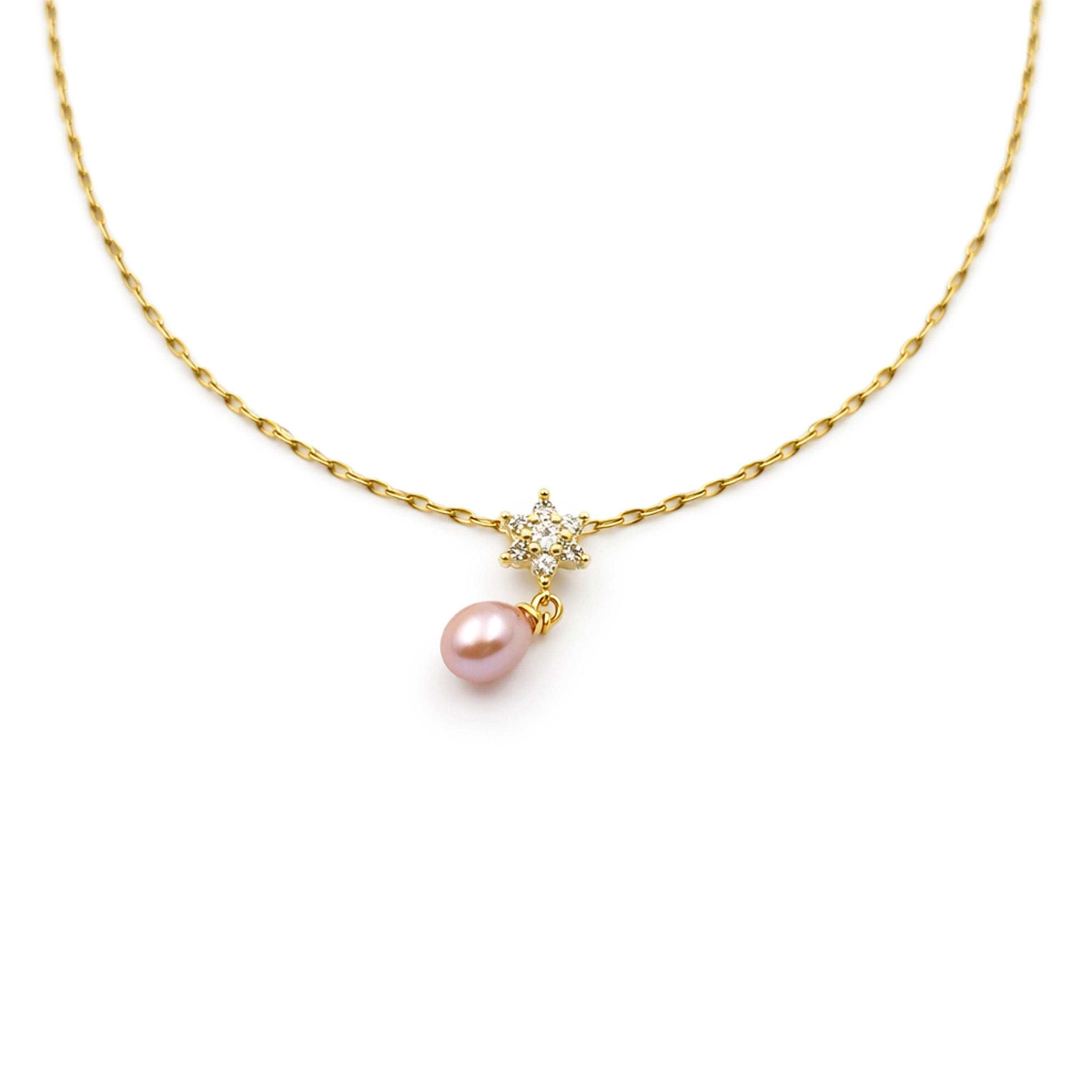Golden Pearl Drop Charm Necklace GWN -44