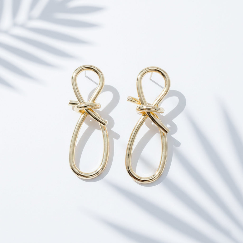 Ribbon Loop Luxe Gold Drop Earrings GWE -56