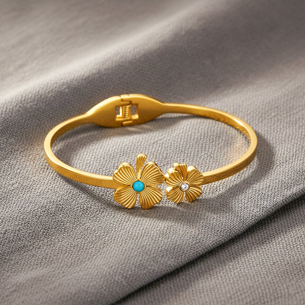 Golden Dual Floral Charm Bracelet GWK -24