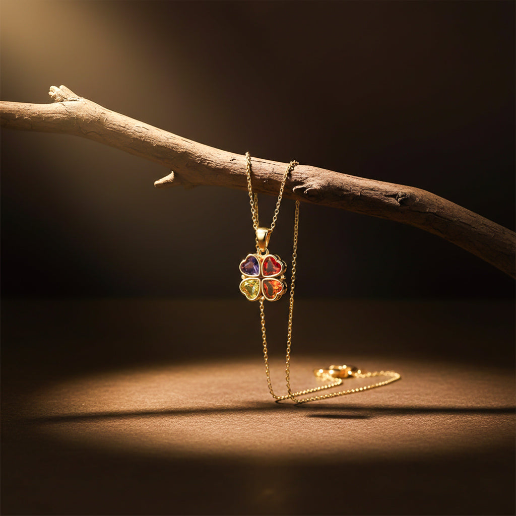 Multicolor Heart Clover Necklace GWN -78