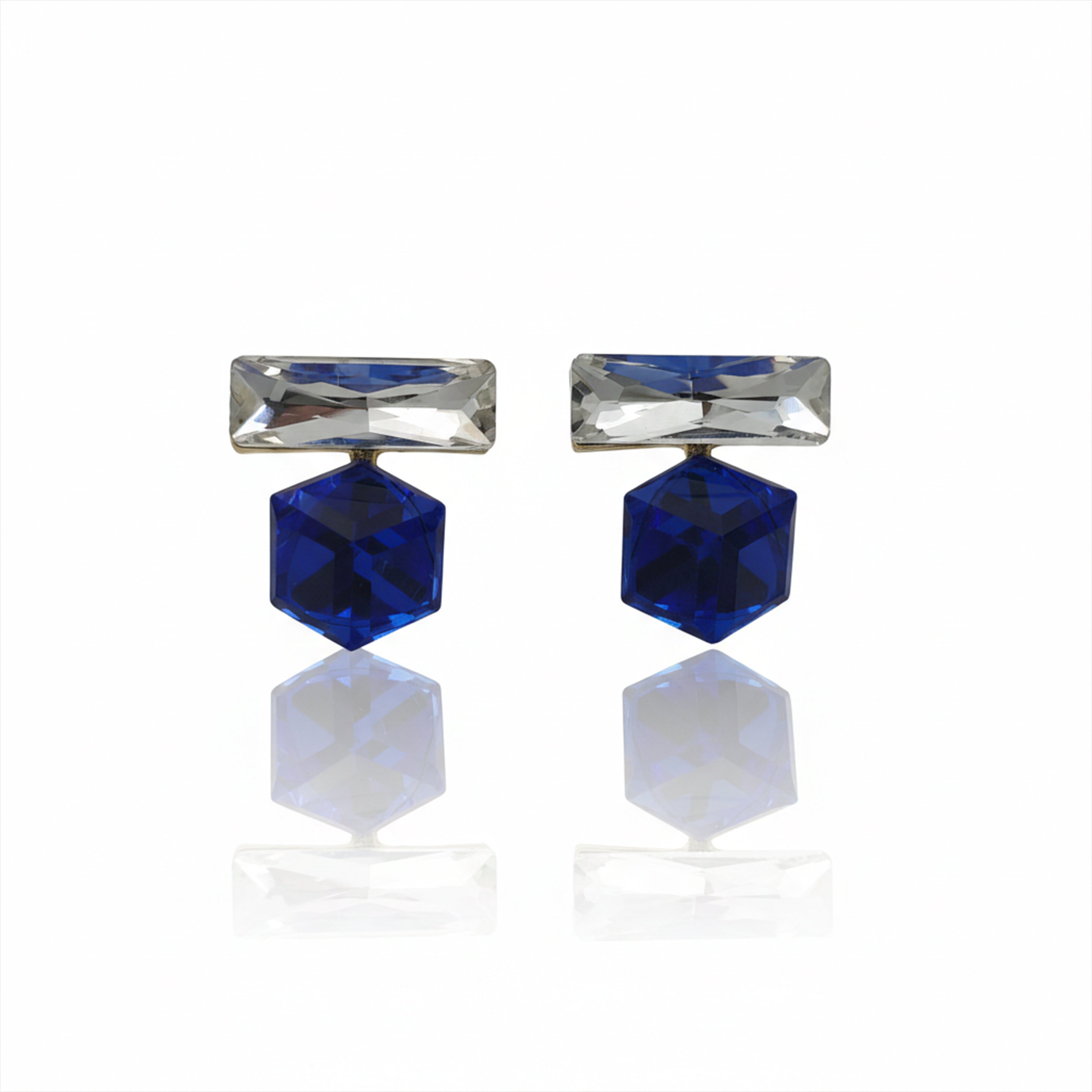 Blue & Clear Crystal Geometric Drop Earrings GWE -156