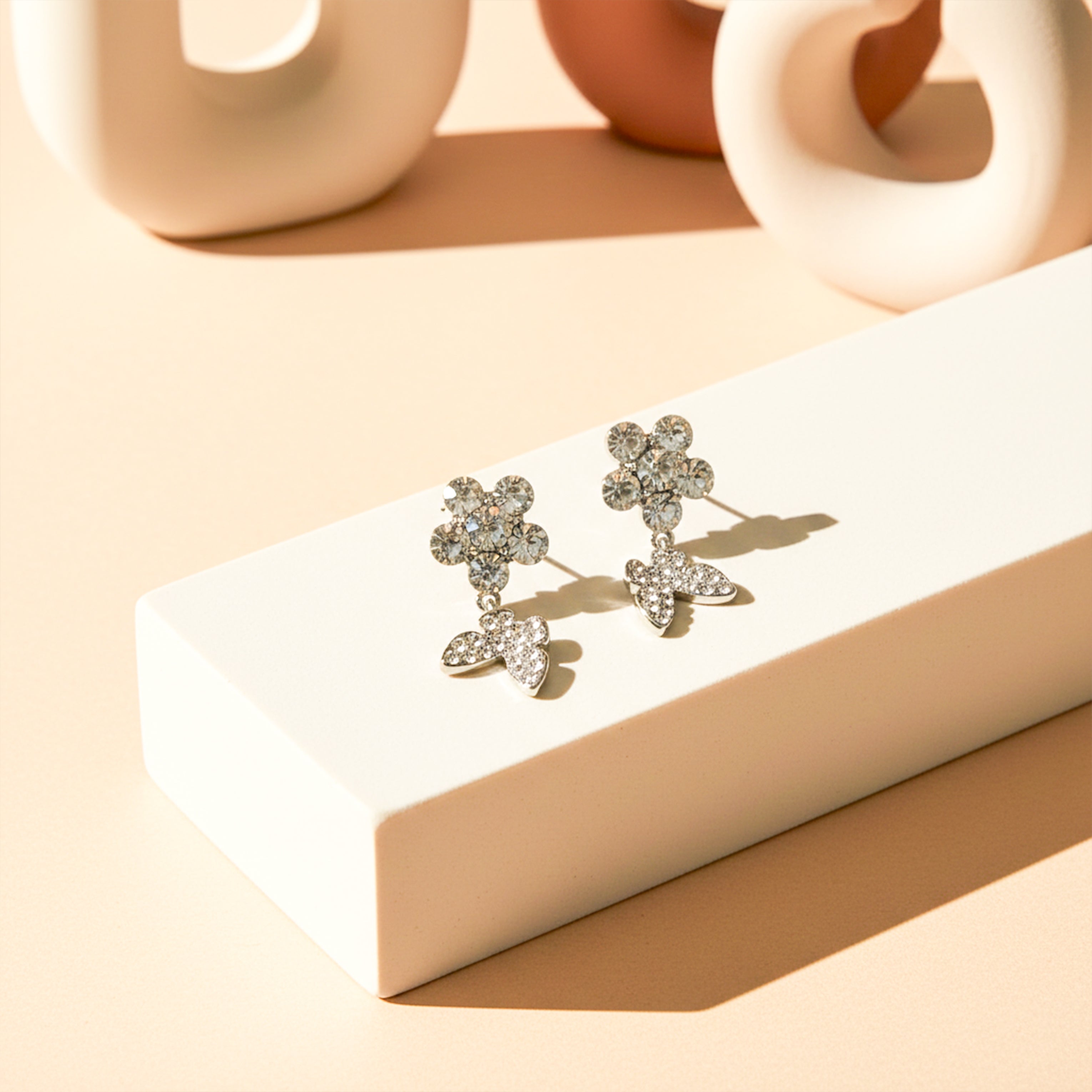 Floral Sparkle Drop Earrings GWE -106