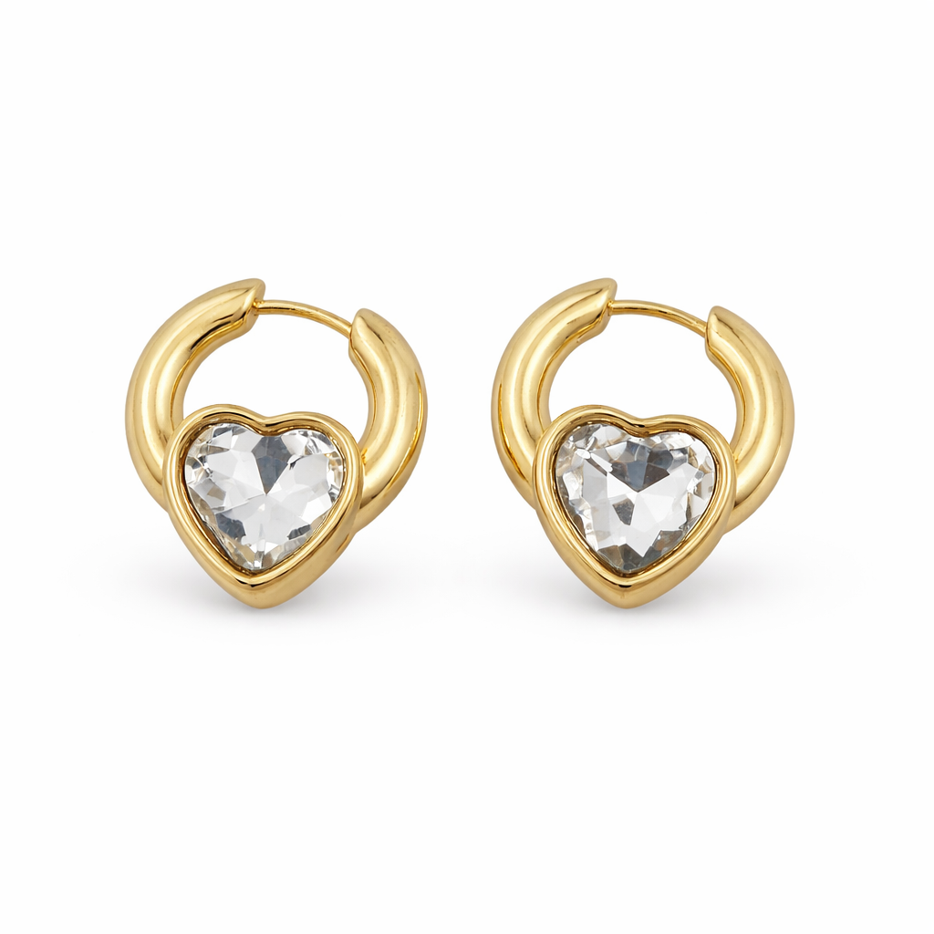 Crystal Heart Gold Hoop Earrings GWE -68