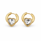 Crystal Heart Gold Hoop Earrings GWE -68
