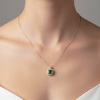 Green Square Halo Pendant Necklace GWN -157