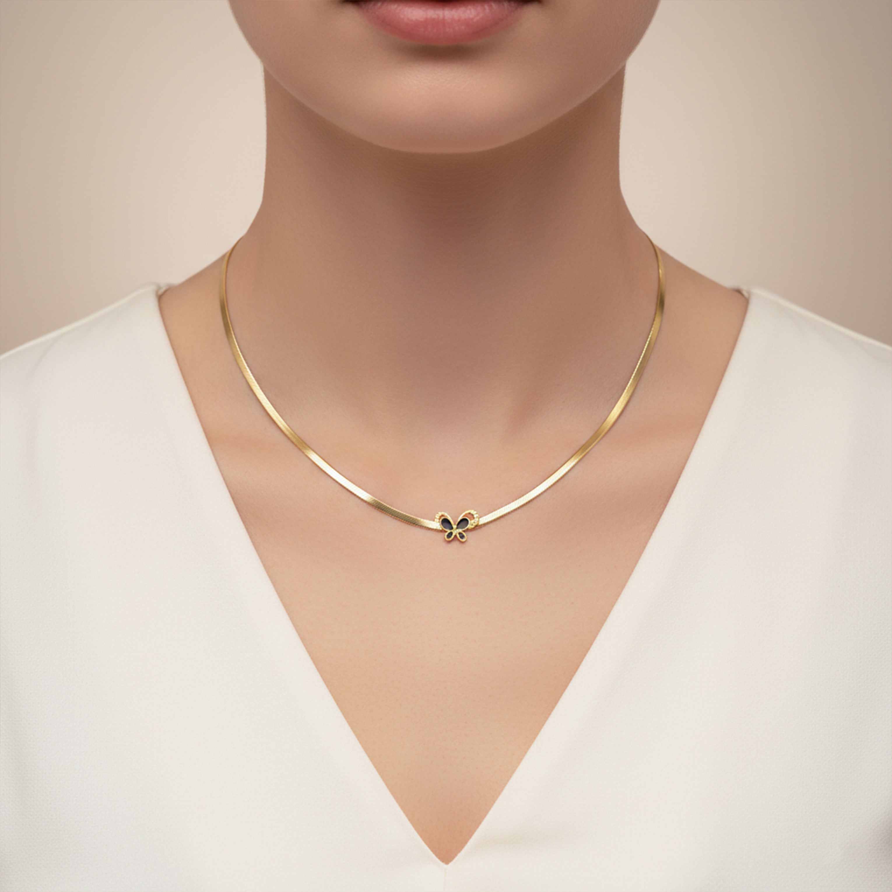 Gold Butterfly Choker Necklace GWN -72