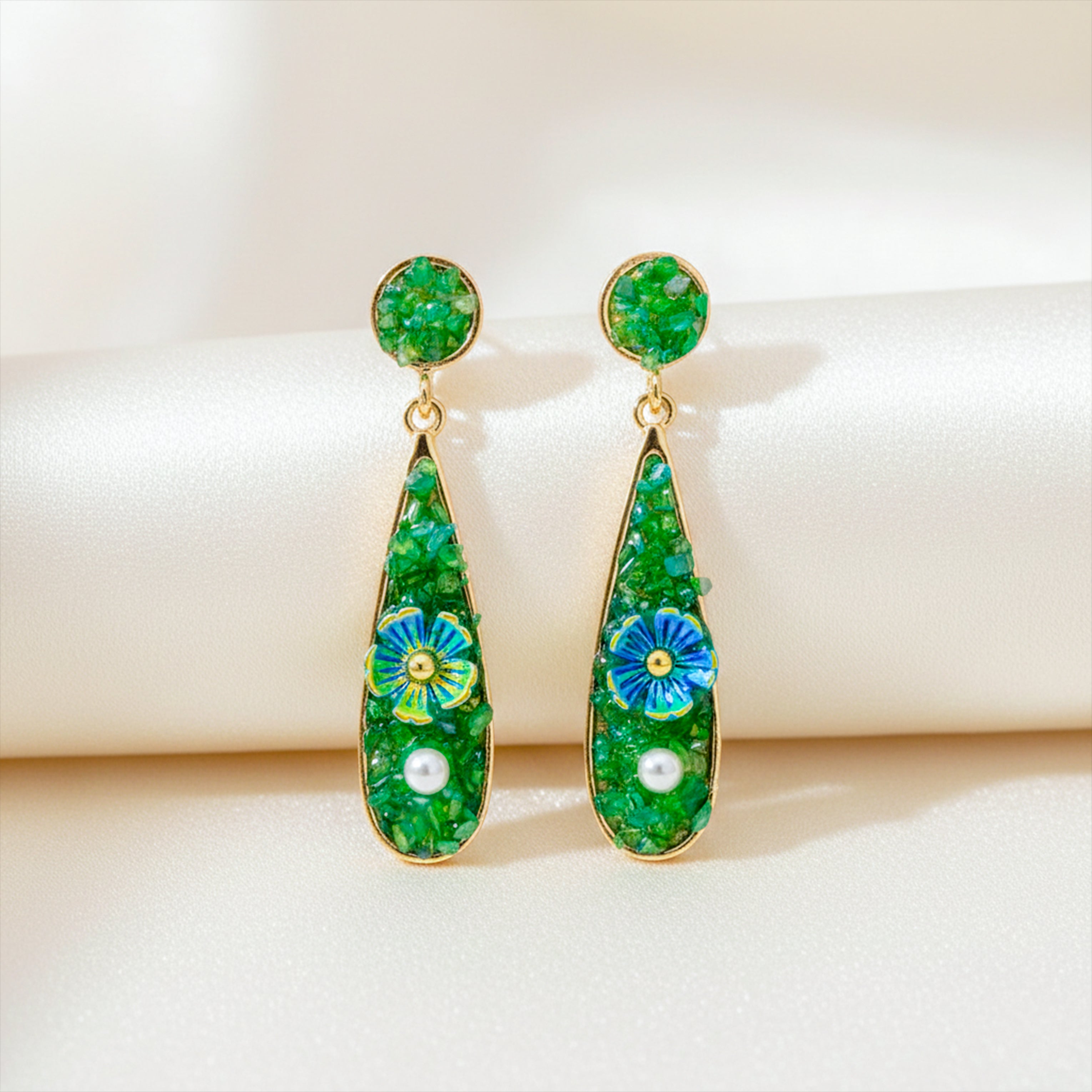 Green Stone Floral Earrings GWE -247