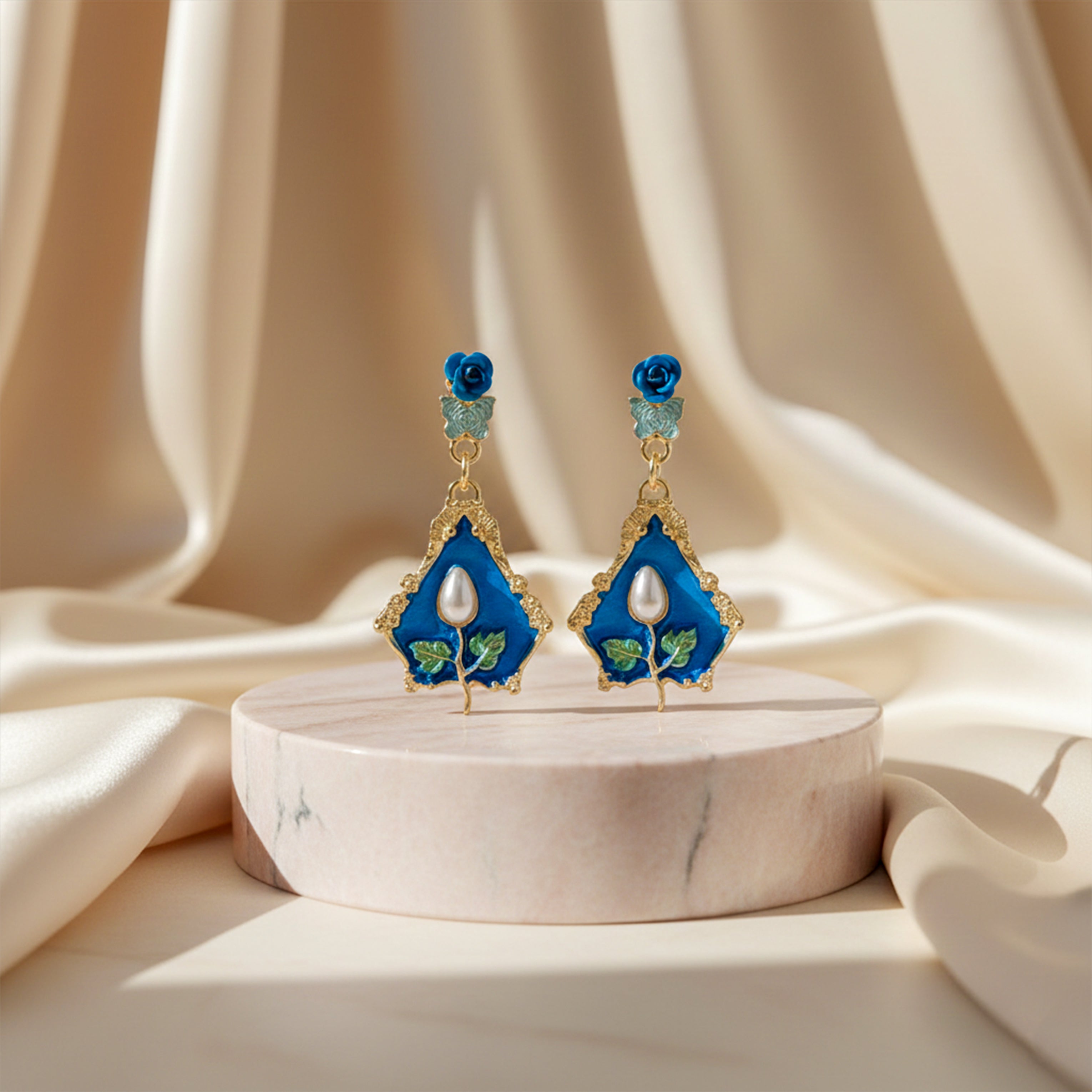 Royal Blue Floral Earrings GWE -234