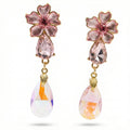 Pink Floral Crystal Drop Earrings GWE -176