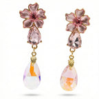 Pink Floral Crystal Drop Earrings GWE -176