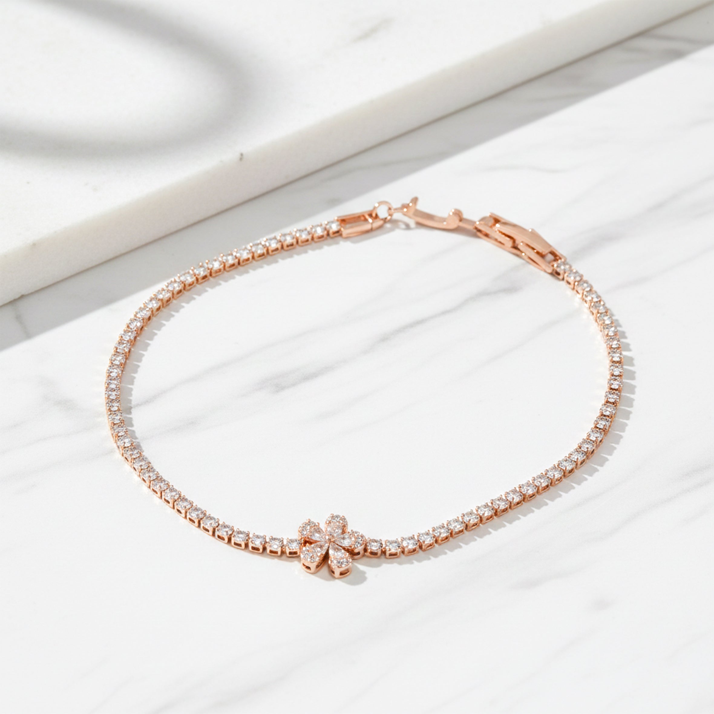 Rose Gold Floral Tennis Bracelet GWB -88