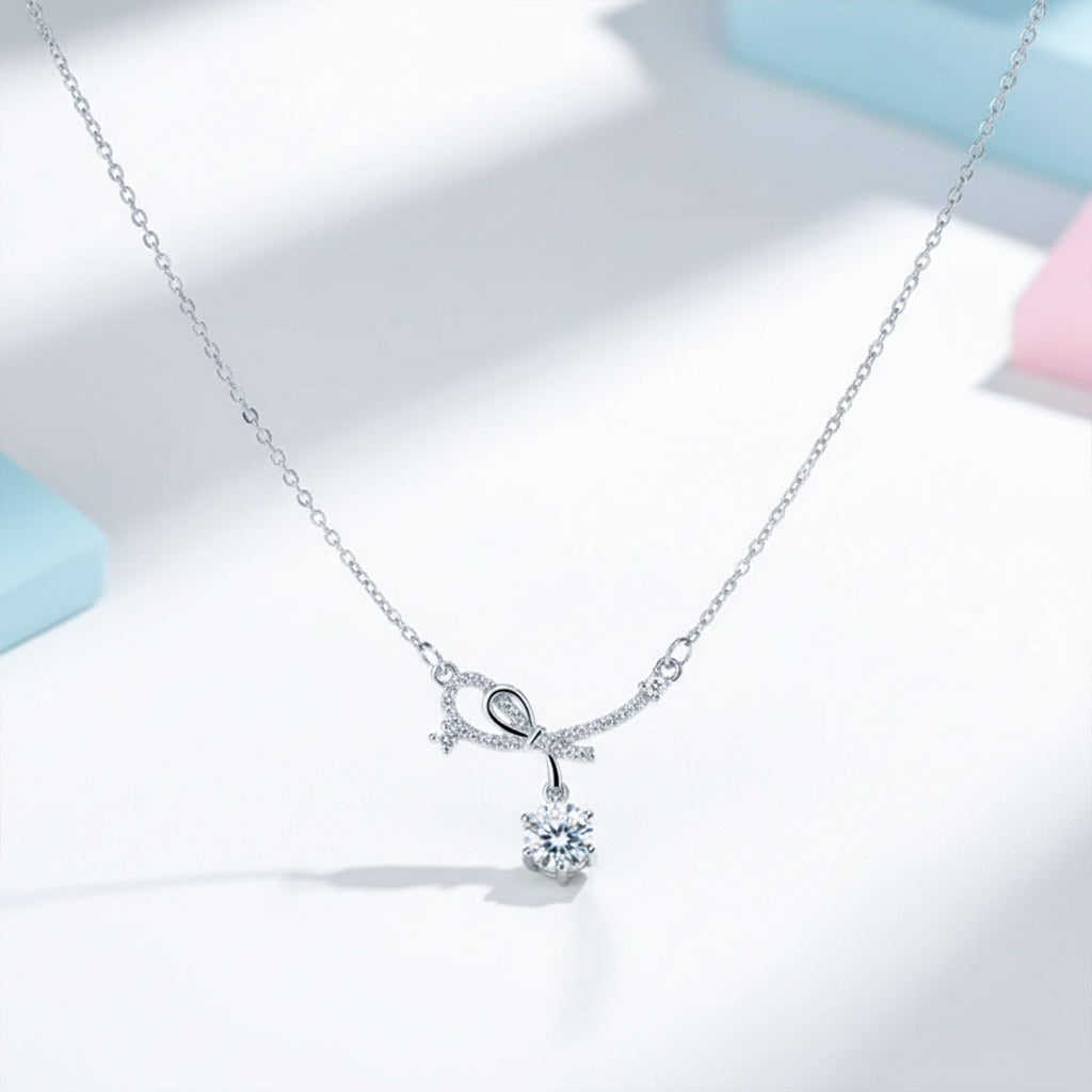 Sterling Silver Bow Ribbon Women Necklace GWN -134